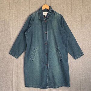 Vintage 90s Great Adventure Denim Long Button Front Midi Length Overcoat Jacket